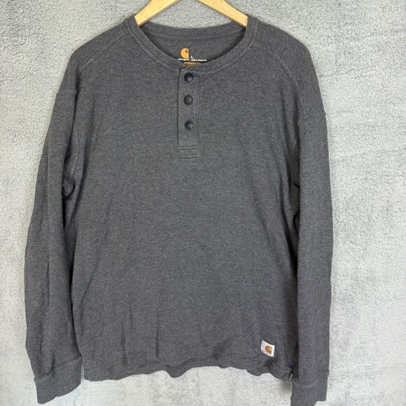 Carhartt Shirt Mens L Gray Henley Thermal Long Sleeve Workwear Button - Picture 1 of 8